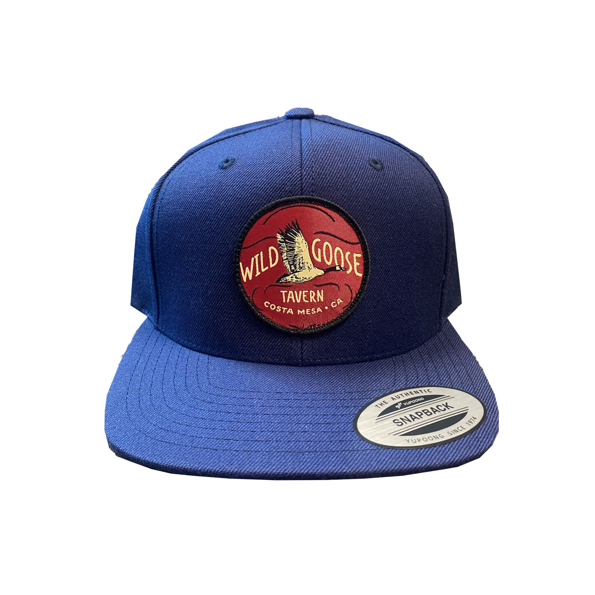 Navy Blue Snapback Hat with Red Wild Goose Patch